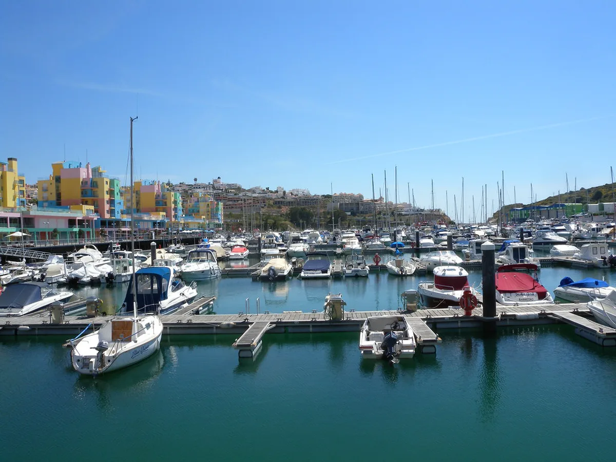 Colourful marina and waterfront bars in Albufeira, Algarve